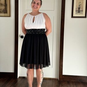 La Nouvelle Renaissance Black & White Beaded Cocktail Dress